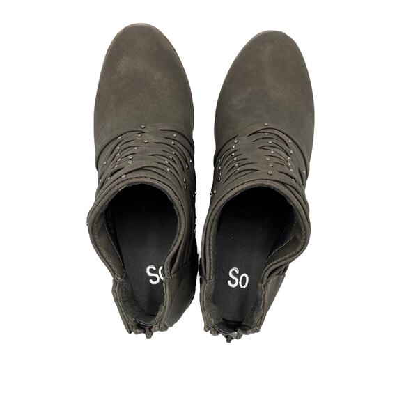 So Women's Faux Suede 2 inch Woven Ankle Boot in Taupe Size 6 - Picture 3 of 8